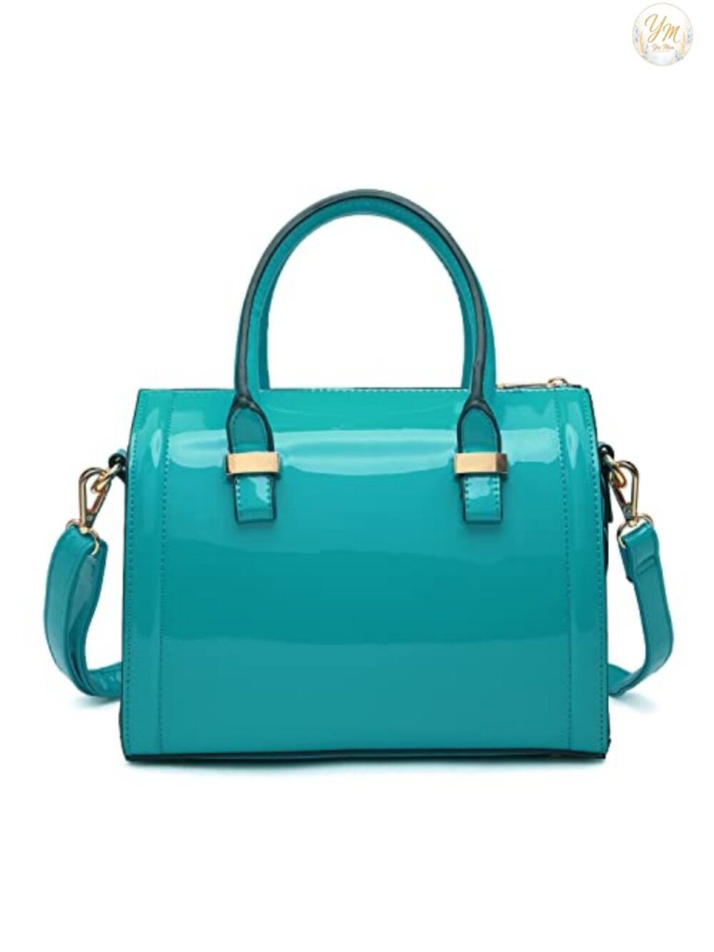 Patent Faux Leather Satchel Handbag Barrel Top Handle Shoulder Purse
